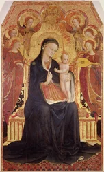 Madonna y el Niño entronizados con seis ángeles, panel central de un retablo, 1437-44 (detalle)